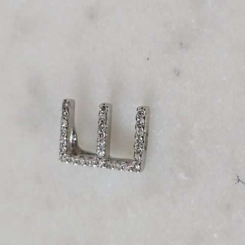 Solid 14K White Gold DIAMOND Letter "E" Pendant Charm - Picture 16 of 24