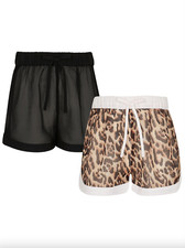 Image of River Island Girls Black Animal Print Shorts 2 Packs Size 5-6 Years RRP: £25.00