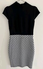 Lipsy London - Uk Size 10 Black Dress - Black / White Smart Work Dress