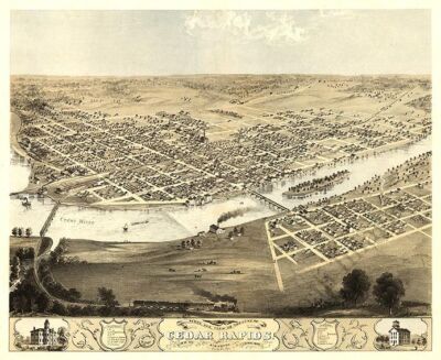 Panoramic Map of Cedar Rapids c1868 16x20
