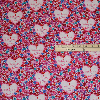 Color My Valentine I Believe In Love Hearts Hugs Kisses Fabric  1/2 Yard  #5456
