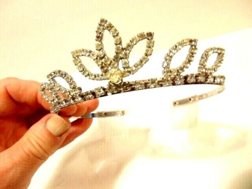 rhinestone accented silver colored metal tiara / crown - Picture 1 of 11