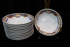 RARE LG PORCELAINE T LIMOGES ROSES SWAGS GOLD SCROLLS 12 FRUIT DESSERT BOWL MINT