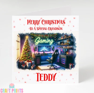CRAFT PRINTS Personalised Gaming PC Christmas Card for Son Daughter Grandson Nephew Niece