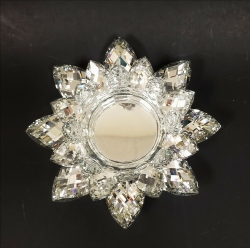CRYSTAL GLASS MIRROR SILVER LOTUS FLOWER SHAPED TEALIGHT,PILLAR CANDLE HOLDER - 第 12/12 張圖片