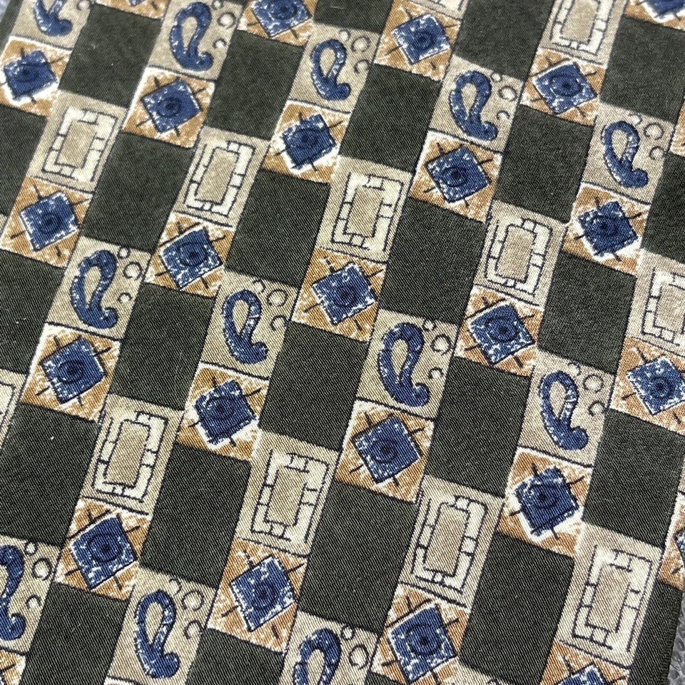 Corbata para hombre ZYLOS George Machado Art Deco seda italiana verde oliva y azul Foto 2 de 4