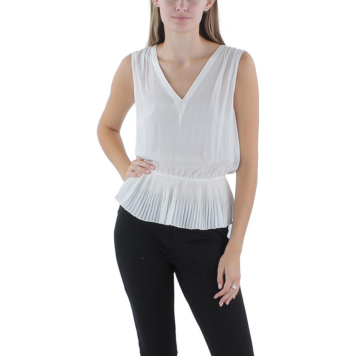 Женская плиссированная блузка с баской и V-образным вырезом цвета слоновой кости от Ramy Brook XXS BHFO 9770