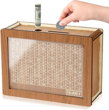 10000 Savings Challenge Box, Cashbox Money Saving Box, Money Vault Wooden Saving