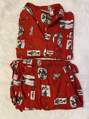 Intimate Essentials Pajamas Womens Size 1X Red Fishing Bear Outdoor Pajama Set
