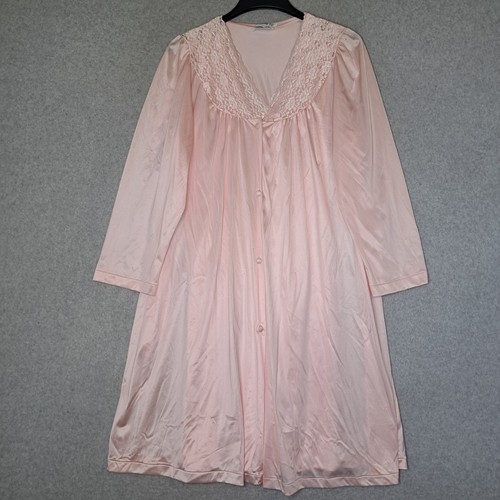 Vintage Vanity Fair Set Womens Medium Nightgown Robe & Belt Pink Lace 2 Piece - Picture 2 of 21
