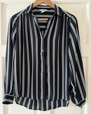 H&M Black & White Striped Collared Button-Up Long Sleeve Blouse Size 34