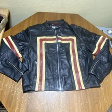 Xpert Performance Leather Cafe Motorcycle Jacket Mens XL Black Red Creme Ykk