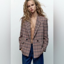 Zara Multicolor Oversized Plaid Wool Blend Blazer Size Small
