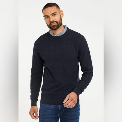 Threadbare Andy Knit Sweater Jumper Men Size XL Navy Blue Attached Collar NEW