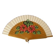 Vintage Spanish Hand Painted Folding Fan Wood Floral Flowers Decor Fashion