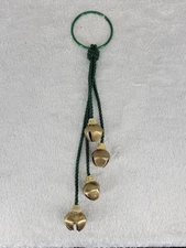 Vintage Brass Hanging Green Rope Christmas Door Bells Home Décor 13.5"