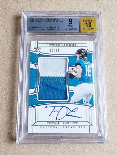 2021 NATIONAL TREASURES TREVOR LAWRENCE TRUE RPA ROOKIE PATCH AUTO #/99 BGS 9 10