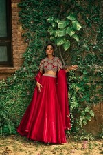 Latest New Red Roman Silk Lehenga Choli With Dupatta For Wedding Wear