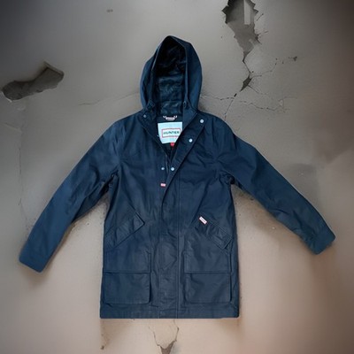 Hunter Men's Black Downing Hooded Rain Jacket Sz SMALL 