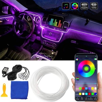 RGB LED Car Fiber Optic Interior Lamp Decor Ambient Light Strips App Control