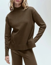 RRP£36 Mango Khaki Green High Neck Long Sleeve Jumper Loose Size S Viscose BNWT