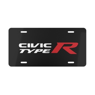Honda Civic Type R, License Plate Auto Car Tag Metal Aluminum (Black Background)