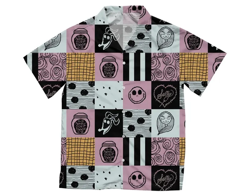 Disney The Nightmare Before Christmas Jack Zero Sally's Patchwork Hawaiian Shirt