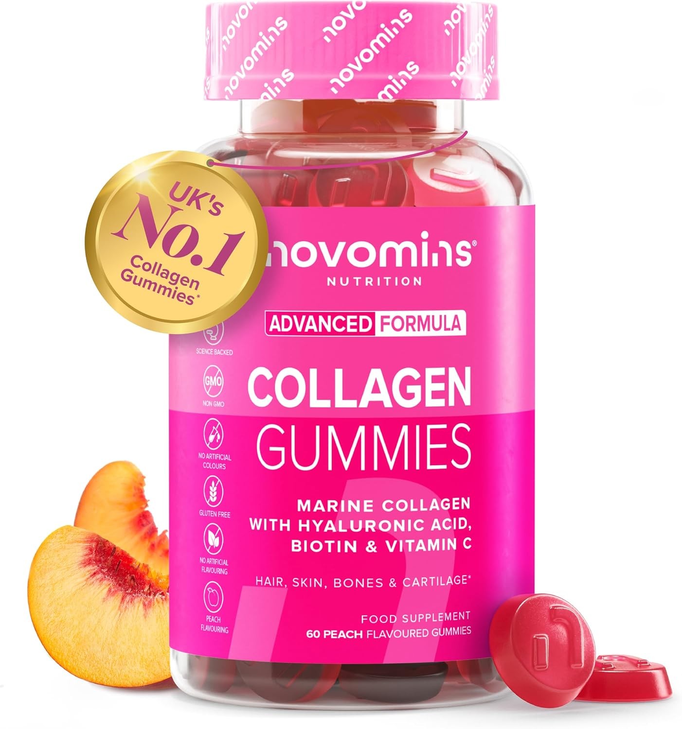Novomins Collagen Gummies By Nutrition - 60 Marine Collagen Gummies - Superior Type 1 Hydrolysed Collagen - Marine Collagen - With Vitamin C - Image 2