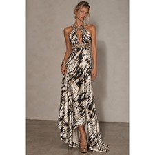 Vtg Y2K Dave & Johnny Animal Print Halter Prom Gown 3/4 Fits 2/XS MSRP $350