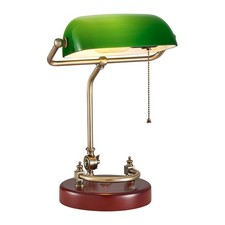 Bankers Lamp, Traditional Green Desk Lamp with Solid - Birch Wood Base