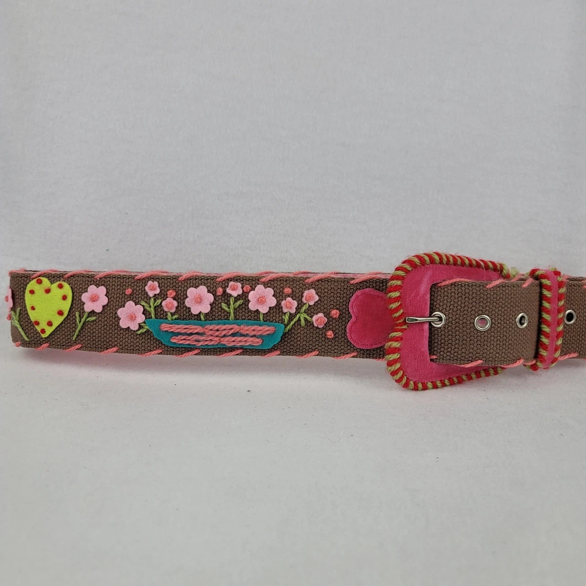 Betsey Johnson‎ Brown Studded Beaded Leather Belt with Embroidery sz Medium Betsey Johnson Brown Belts for Women for sale | eBay main image 2
