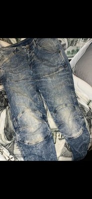 G-Star RAW Acid Wash Blue Denim Straight Men's Jeans 5-Pocket Design