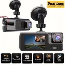 Dash Cam Car HD 1080P Front/Rear/Inside Dual Lens Video Recorder Camera G-Sensor