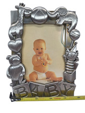 Vintage Baby Photo Frame Metal Nursery Decor Animals Blocks