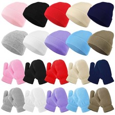 20 Pcs Toddlers Beanie Hat Stretch Mittens Set Includes Warm Soft Knitted Chu...