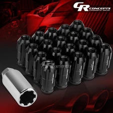 JDM BLACK 20PCS M12X1.25 24MM OD 50MM TALL OPEN END ALUMINUM LUG NUTS+ADAPTER
