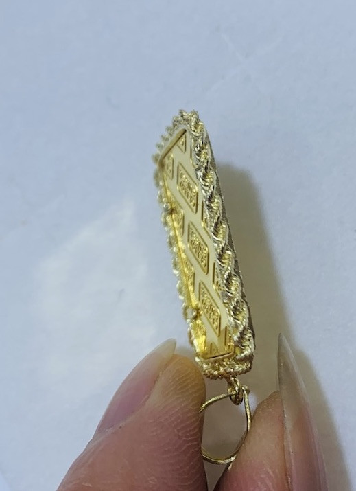 24K Solid Yellow Gold Shaped Rectangle 2.5GM/Pend… - image 9