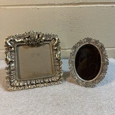 Vtg 1 Silver 1 Gold Raised Picture Frame Ornate Bow Lace  Roses Read Desc