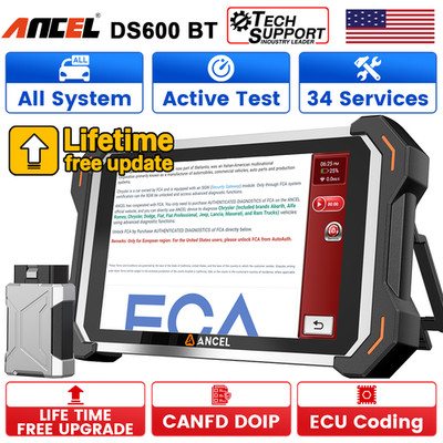 ANCEL DS600 BT 8 inch Car Auto OBD2 Scanner CAN FD/DOIP Bidirectional ECU Coding