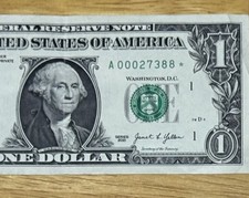 2021 $1 Star Note A00027388* Boston Low Serial Number Fancy FRN Collectible