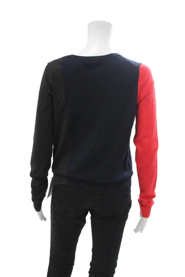 Theory Womens Abner Preen Stretch Color Block Sweater Navy Blue Red Size Large - Image 3 of 4