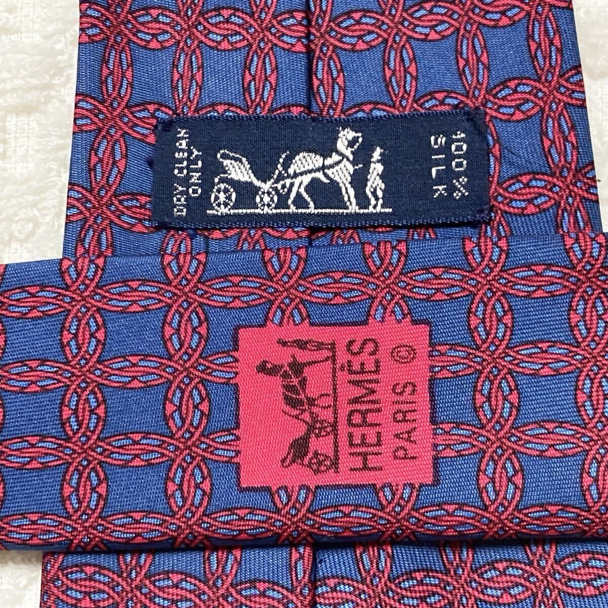 HERMES Tie Ring Checkered Total Pattern 100 Silk … - image 6