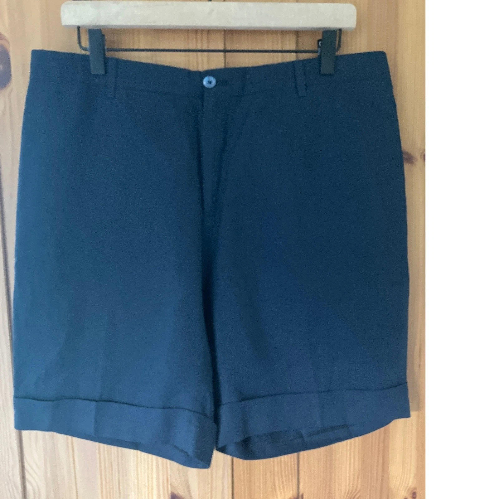 100% Capri Womens Navy Blue Linen Cuffed Bermuda Shorts Made in Italy Size 35
