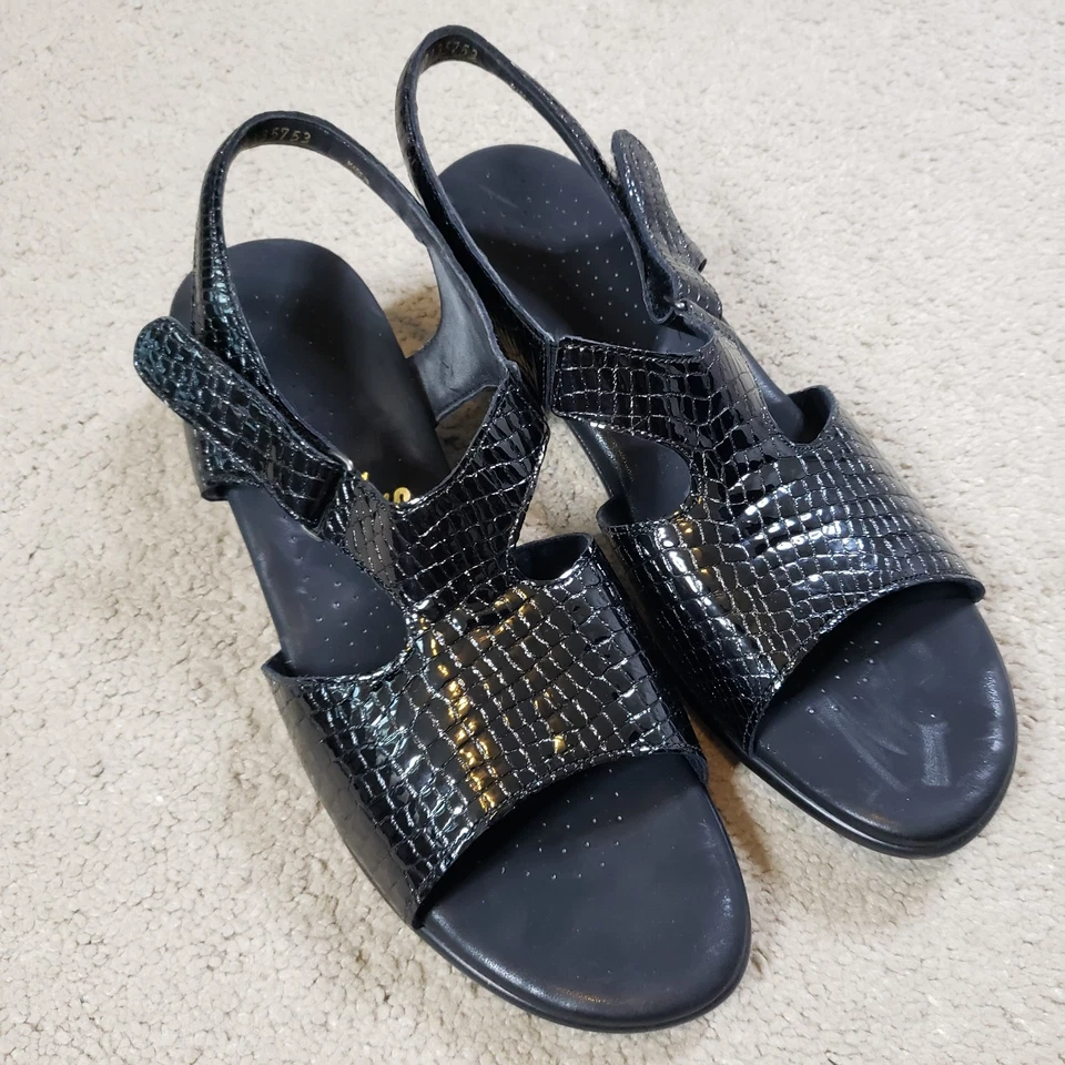 SAS Women’s Tripad Comfort Suntimer Black Sandals Size 12 Heel Strap Patent Croc - Image 3 of 4