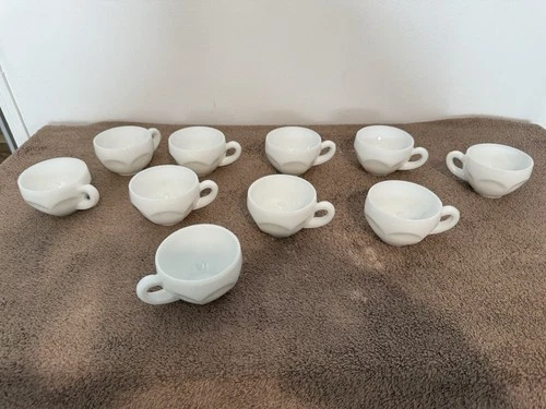 Vintage lot of 10 Milk Glass Coffee Mugs White 2.5" x 3.25" - 4 fl oz