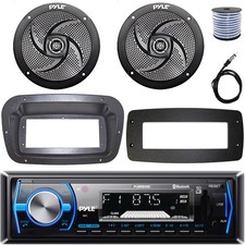 Pyle 1-DIN Boat Receiver W/Install Kit  Adapter Plate, 2x 6'' 240W Max Speakers