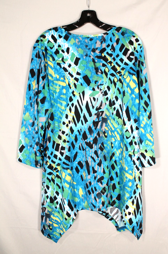 SERENGETI Stretch Knit TURQUOISE 3/4 Sleeve ASYMMETRICAL HEM Blouse/Tunic Top 1X - Imagen 5 de 5