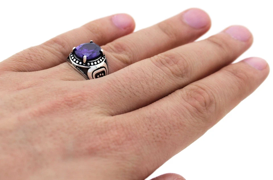 Anillo de plata de ley 925 con piedra amatista para hombre Foto 2 de 3