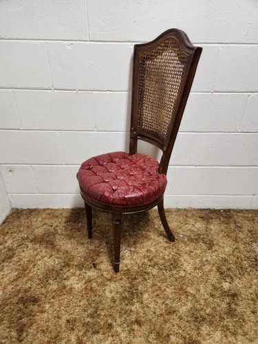 Side Chair Red Tufted Seat Cane Back Wood Vintage Wobbly Fluted Legs ROUGH Poor - Picture 16 of 16