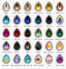 50pcs Sew On Crystal Rhinestone Teardrop Faceted Glass Skew Heart Jewels Button